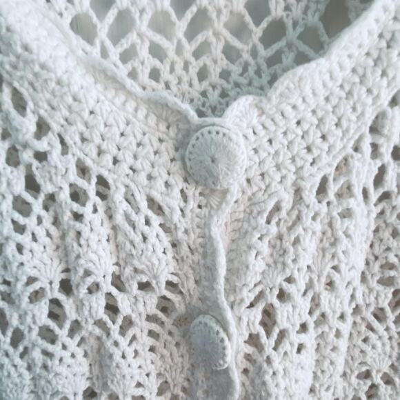 Dressbarn Sweater Womens 18 20 White Crochet Button Front Short Sleeve Cardigan - Picture 3 of 5